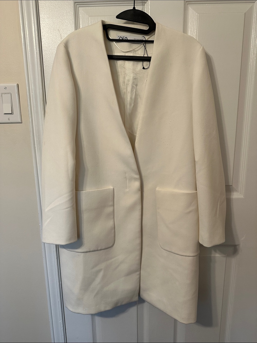 Zara Ivory Open-Front Minimal Trench Coat